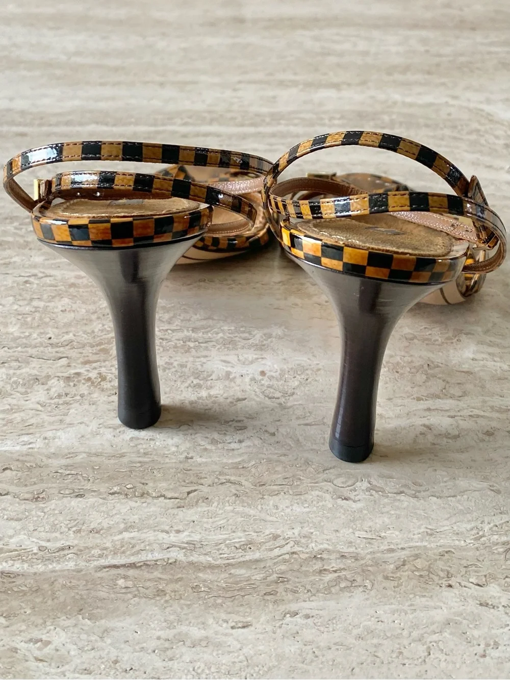 Vintage Louis Vuitton Damier LV Bow Ankle Strap Sandal Heels